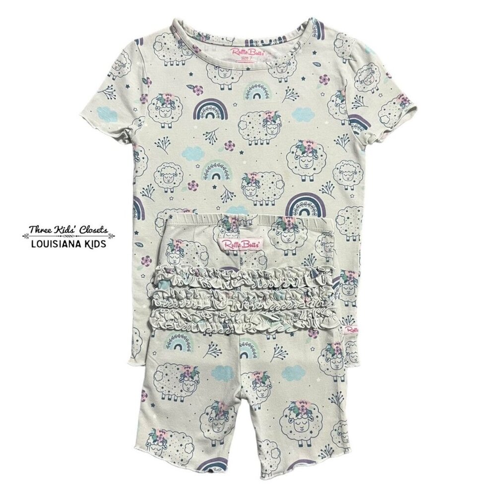 RuffleButts 7Y Sleepy Sheep Ruffle Pajamas Set